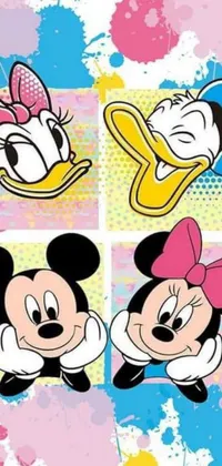 This live wallpaper features the iconic combination of Mickey Mouse and Pluto in a classic pop art style