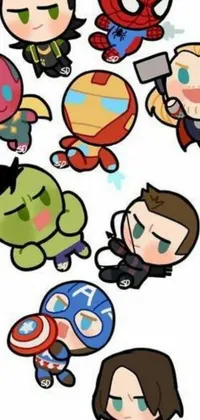 This live wallpaper showcases beloved Avengers characters in a chibi, kawaii style