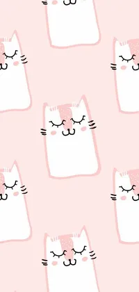 This phone live wallpaper showcases an adorable vector art design of a cat's face in close-up, set against a soft pink background