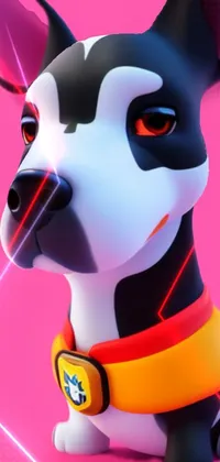 This live wallpaper showcases an adorable black and white canine character in a closeup waist-up portrait