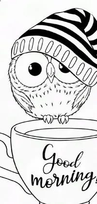 With this exceptional phone live wallpaper, you'll have a captivating line drawing of an owl seated on the edge of a lush coffee cup