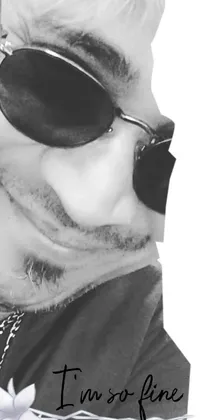 This mobile wallpaper showcases a close-up of an individual wearing sunglasses, with black and white colours that emulate Michael Ray Charles art style