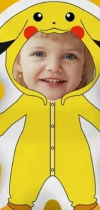This live wallpaper boasts a colorful depiction of a child dressed up in a Pikachu costume