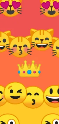 This phone live wallpaper features a trendy design of smiley faces with a golden crown on top