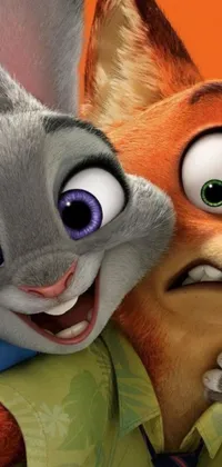 This furry phone live wallpaper depicts two adorable animated animals standing side by side