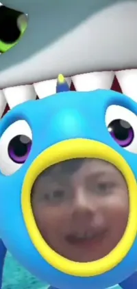This phone live wallpaper depicts a close-up shot of a shark mask