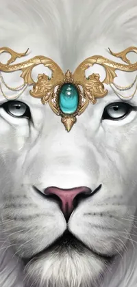 Experience the magic of this exquisite live wallpaper featuring a stunning white lion with a captivating blue eye set against a fantastical backdrop