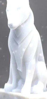 This live wallpaper features a stunning white dog sculpture on a marble base