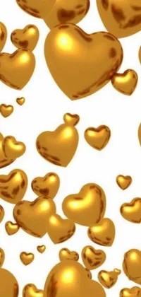 Get shimmering gold hearts on your phone's screen with this live wallpaper! Set on a plain white background, this image captures numerous golden hearts that cascade throughout your display