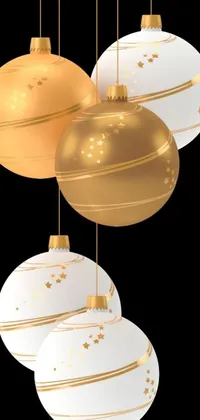 Add a touch of holiday cheer to your phone with this stunning live wallpaper featuring three beautiful gold and white Christmas ornaments hanging from strings