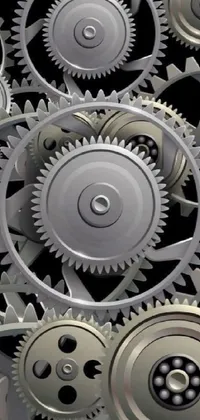 This live wallpaper features a dynamic set of gears on a black background, showcasing precisionism and industrial design