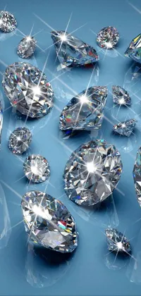 This phone live wallpaper features a collection of digital diamonds on a polished blue surface