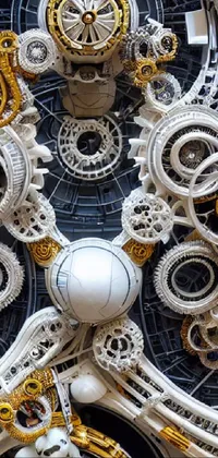 This live phone wallpaper features a unique Lego clock close-up along with abstract kinetic designs, white bone mandalas, and ornate cyberpunk interiors