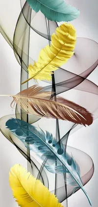 This mobile phone live wallpaper showcases a striking tall vase brimming with vibrant, transparent feathers in various shapes and colors