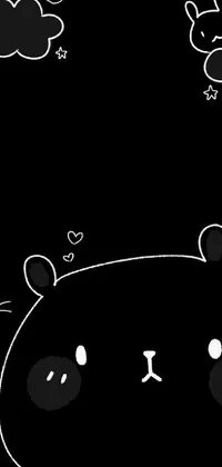 This Panda Bear Live Wallpaper features a black and white drawing of a cute panda on a black background with stars