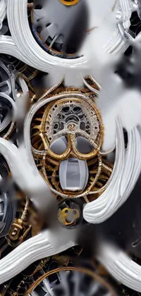 This phone live wallpaper features a stunning close-up of a clock with intricate gears and components in motion