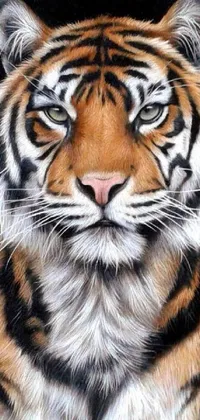 Get immersed in the wild with this phone live wallpaper of a fierce tiger on a black background
