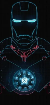 This live wallpaper features a dynamic close-up of Iron Man with neon outlines, set against a black background