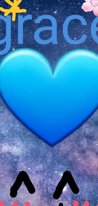 This live wallpaper features a stunning blue heart with "grace" written in script font against a captivating space art background