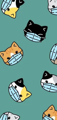 Looking for a cute and playful live wallpaper for your phone? Check out this adorable cartoon design featuring a bunch of cats wearing masks