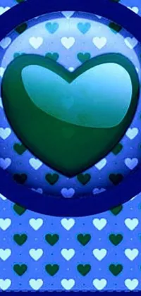 This digital art phone live wallpaper features a unique, animated green heart on a blue background