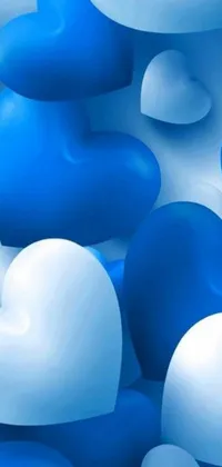 This live wallpaper features a beautiful digital art design of blue and white heart-shaped balloons