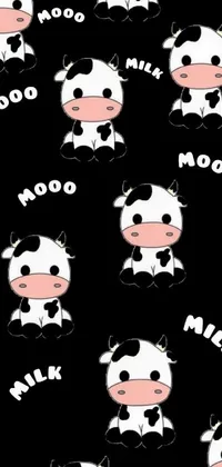 This live wallpaper for your phone boasts beautiful black and white cows grazing on a black background