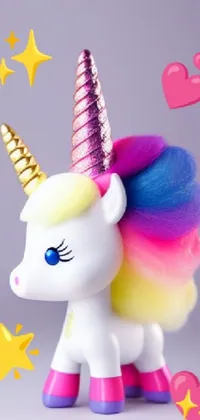 This phone live wallpaper showcases a colorful and lively close-up of a unicorn toy, depicted in a charming digital art style