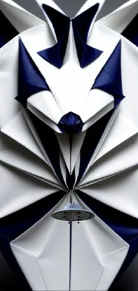 This live phone wallpaper features an origami mask in white and blue with a fox-like appearance and abstract designs