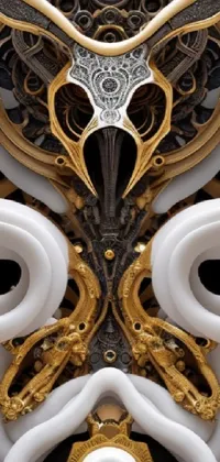 This phone live wallpaper boasts a stunning gold and white sculpture with intricate plated armor details and ornate tentacles