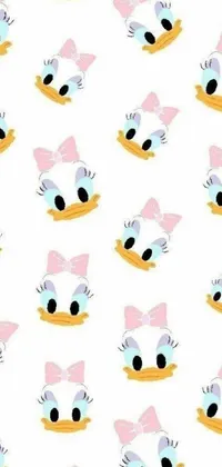 This fun and playful live wallpaper features the close-up image of a cartoon duck in vibrant shades of pink, white, and turquoise on a simple white background