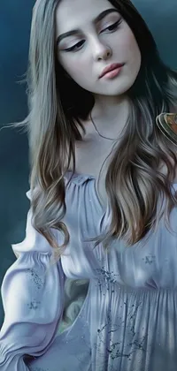 This phone live wallpaper showcases a gorgeous woman on a full moon background, piquing the interest of digital art enthusiasts