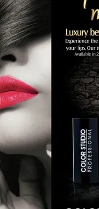 This sleek black and white live wallpaper presents an enticing photo of a woman with bold red lipstick