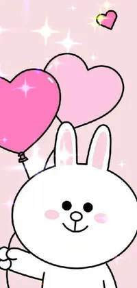 This phone live wallpaper features an adorable cartoon bunny holding a heart shaped balloon