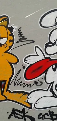 This live phone wallpaper showcases a stunning graffiti design with a focus on Garfield, Asterix, and Obelix
