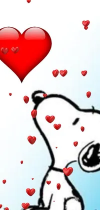 Looking for an adorable live wallpaper for your phone? This cute cartoon features a lovable pup gazing up at a vibrant red heart, perfect for fans of whimsical designs