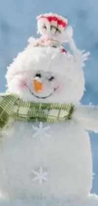 This live wallpaper features a close-up of a charming and vibrant snowman wearing a colorful scarf on a snowy background