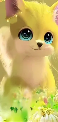 Looking for a phone live wallpaper that is both adorable and charming? Look no further than this popular CG Society trend! This close-up view features a cheerful cat with lovely yellow fur sitting in a colorful field of flowers