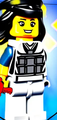 This phone wallpaper showcases a LEGO figure on a blue backdrop