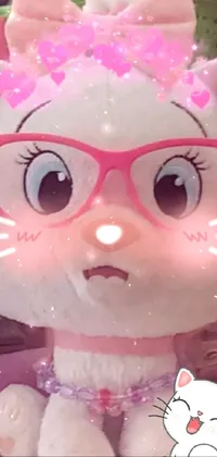 This live wallpaper features an adorable stuffed cat wearing glasses and a tiara, depicted in an abstract tachisme style