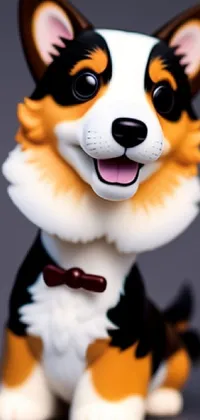 This mobile live wallpaper features a highly detailed, close-up image of a corgi figurine