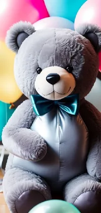 grey bear with balloons Live Wallpaper