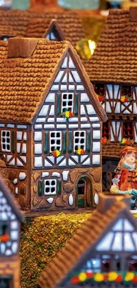 This live wallpaper depicts a charming row of houses located in a wizard's shop with a tilt-shift effect creating a dreamy quality