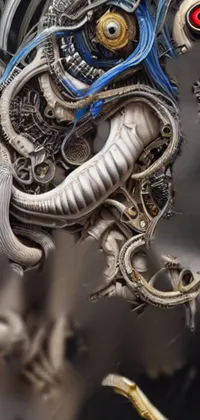 This phone live wallpaper features a close-up view of a generative steampunk artwork