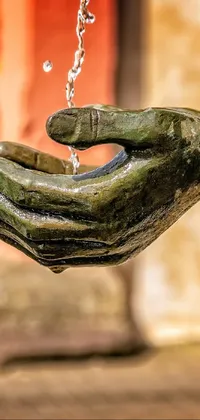This stunning live wallpaper features an intricate close-up photo of a hand holding a water fountain, taken by a skilled Shutterstock photographer