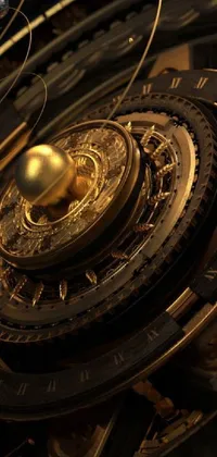 This phone live wallpaper showcases a stunning clock adorned with intricate gold elements against a background of a beautiful planet