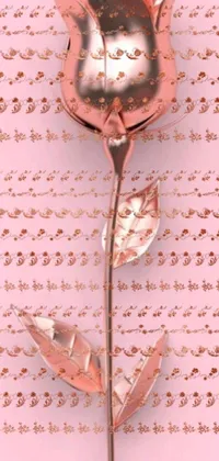 This phone live wallpaper showcases a digital rendering of a rose on top of a paper sheet, surrounded by metallic arrows and a beautiful rose gold color scheme