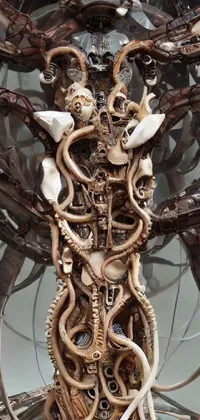 Looking for a phone live wallpaper that is both eerie and fascinating, with a truly sci-fi feel? Look no further than this piece, featuring a close up of a sculpture made of various mechanical objects