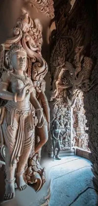 Wood Sculpture Temple Live Wallpaper