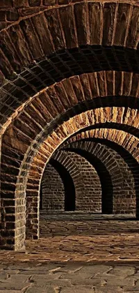 This live wallpaper for mobile phones showcases a beautiful brick tunnel surrounded by Victorian arches, built on a stone floor